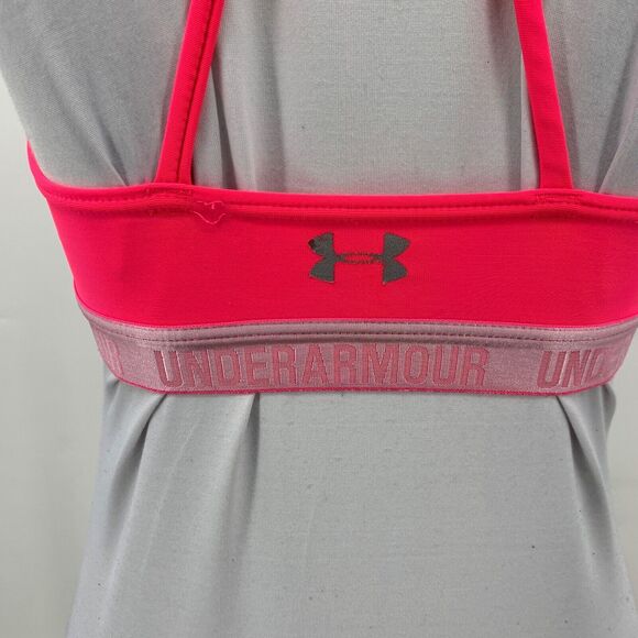 Under Armour Strappy Sports Bra Womens S Small Neon Pink Logo Band Unpadded - Picture 8 of 14